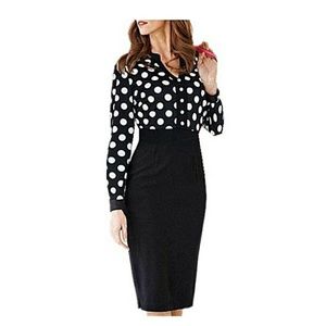 Long sleeve black polka dot dress